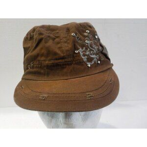 Ladies' Fitted Raw Distressed Sequined Brown Ball Cap